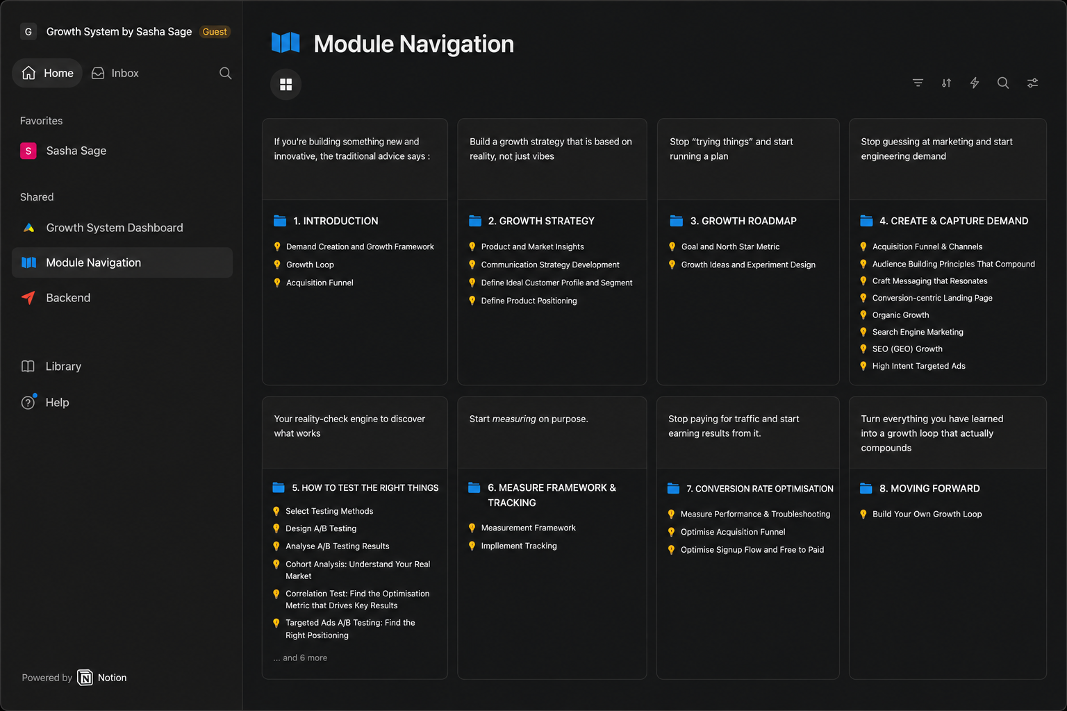 Growth System workspace shown on laptop and mobile — module navigation preview